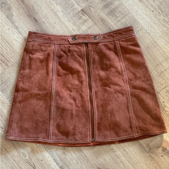 Topshop Genuine Leather Rust Brown Mini Skirt Front Zip Size US 8 - Picture 5 of 8